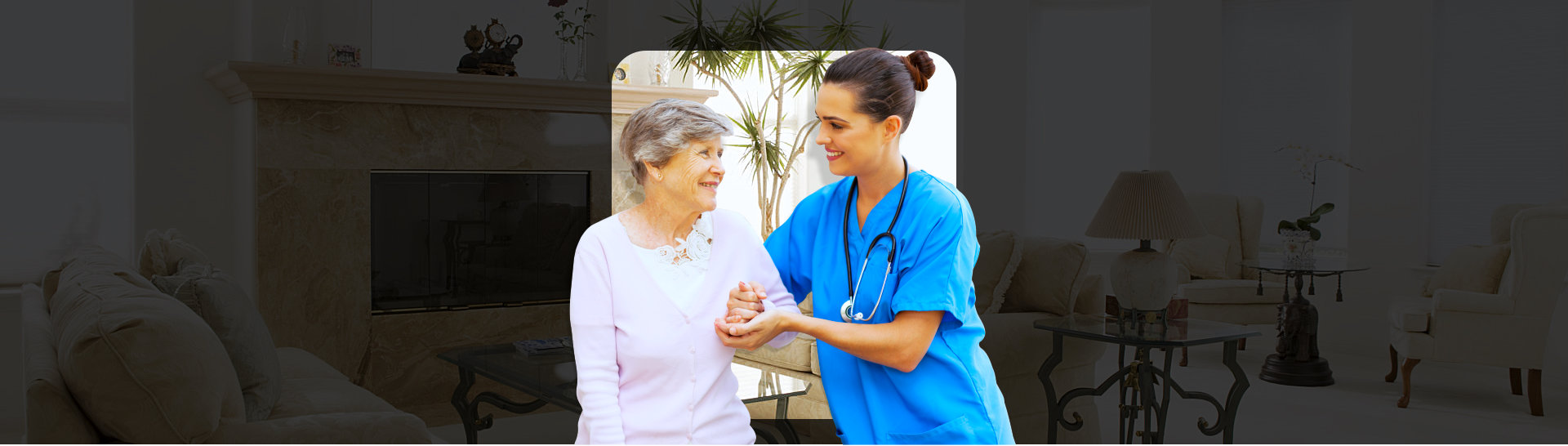 nurse and elderly woman talking